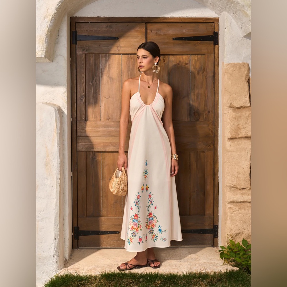 Floral Print Backless Halter Dress - Commense
